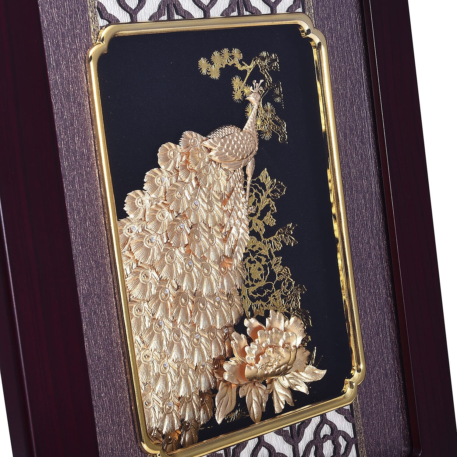 Home Decor - 24K Gold Plated Peacock Wooden Frame (Size 27x34 Cm)